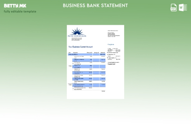 модерен стил на Pacwest Bank извод на корпоративна чековна сметка Шаблон Word и 
